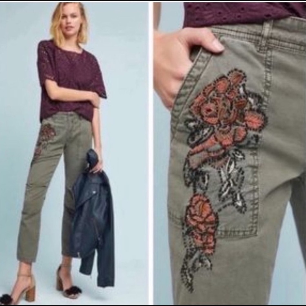 Anthropologie by Anthropologie “The Wanderer” Olive Floral Bead Detail size 26 - Picture 11 of 11